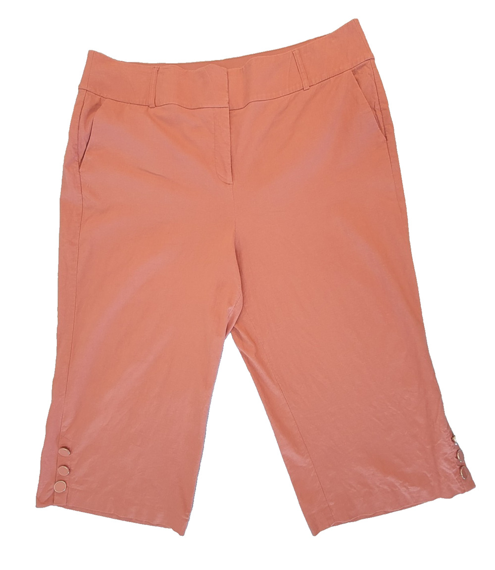 Lane Bryant Pants Laney 20 Pink Wide Leg Crop Linen Blend Stretch Buttons Career